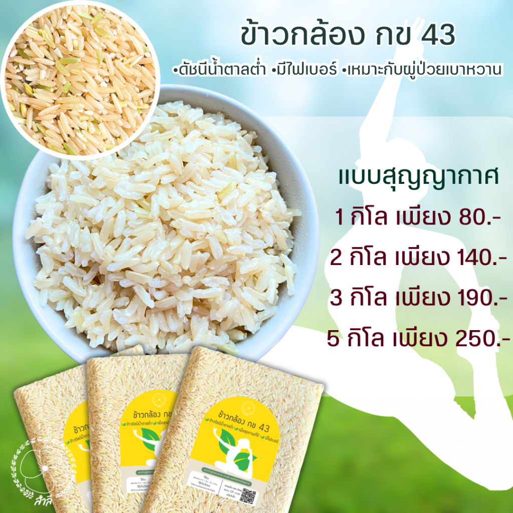 ข้าวกล้อง กข43 มีดัชนีน้ำตาลต่ำ มีกากใยสูง เหมาะกับผู้ป่วยเบาหวานและความดัน ข้าวใหม่ ตราสำลี