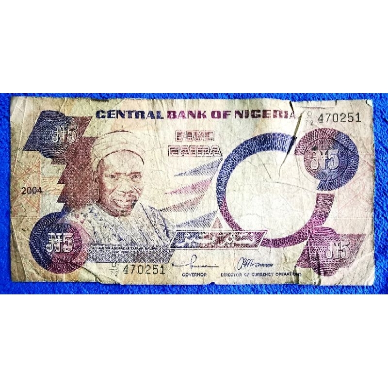 แบงก์​ไนจีเรีย​ Nigeria, 5 Naira, (รุ่น​เก่า), B1291T, ใช้แล้ว