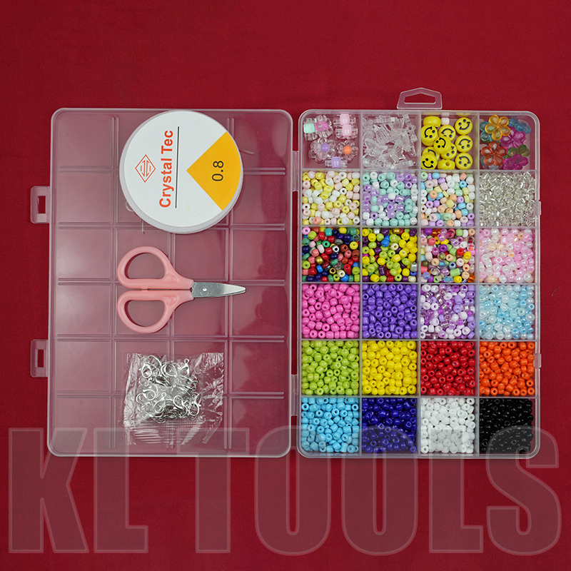 ลูกปัดเม็ดทรายพร้อมกล่อง DIY 24 ช่อง คละสีกล่อง พร้อมอุปกรณ์สำหรับทำสร้อย