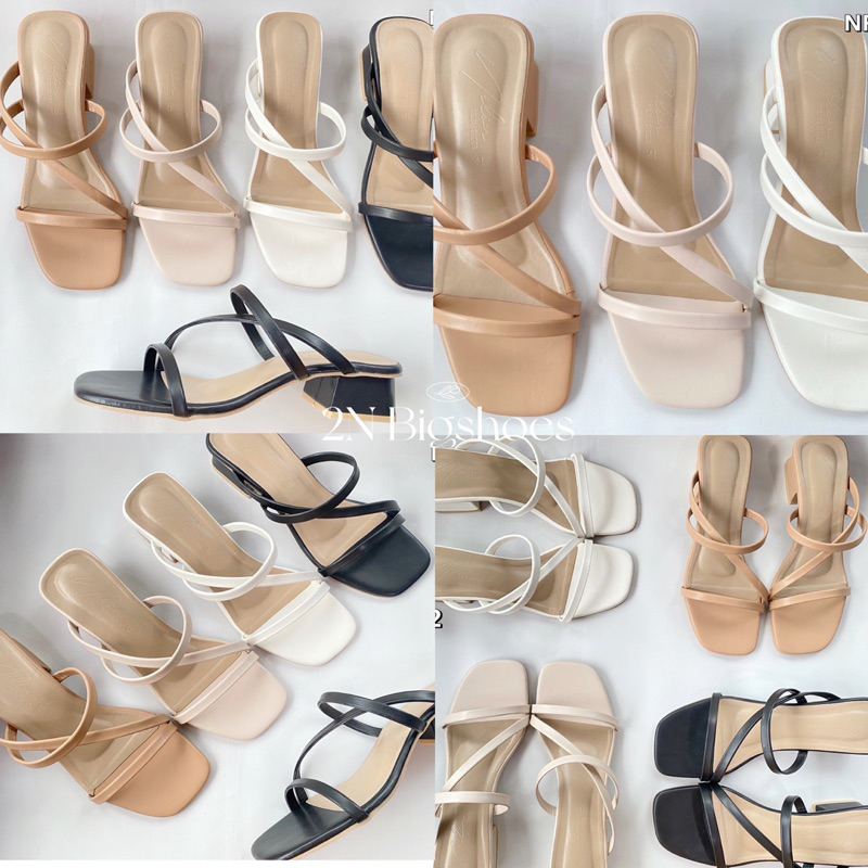 รองเท้าส้นสูงไซส์ใหญ่ 41-45 สายคาดโซบะหนังpu ส้น1นิ้ว (แบบสวม)