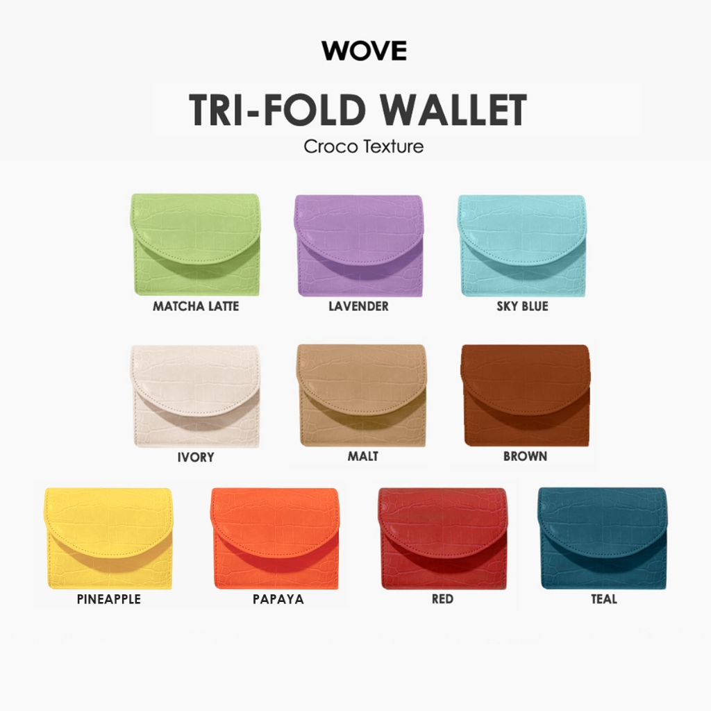 WOVE - Trifold Wallet (Croco Texture) กระเป๋าสตางค์ผู้หญิงใบสั้น หนังจระเข้ PU  ถอดช่องใส่เหรียญได้