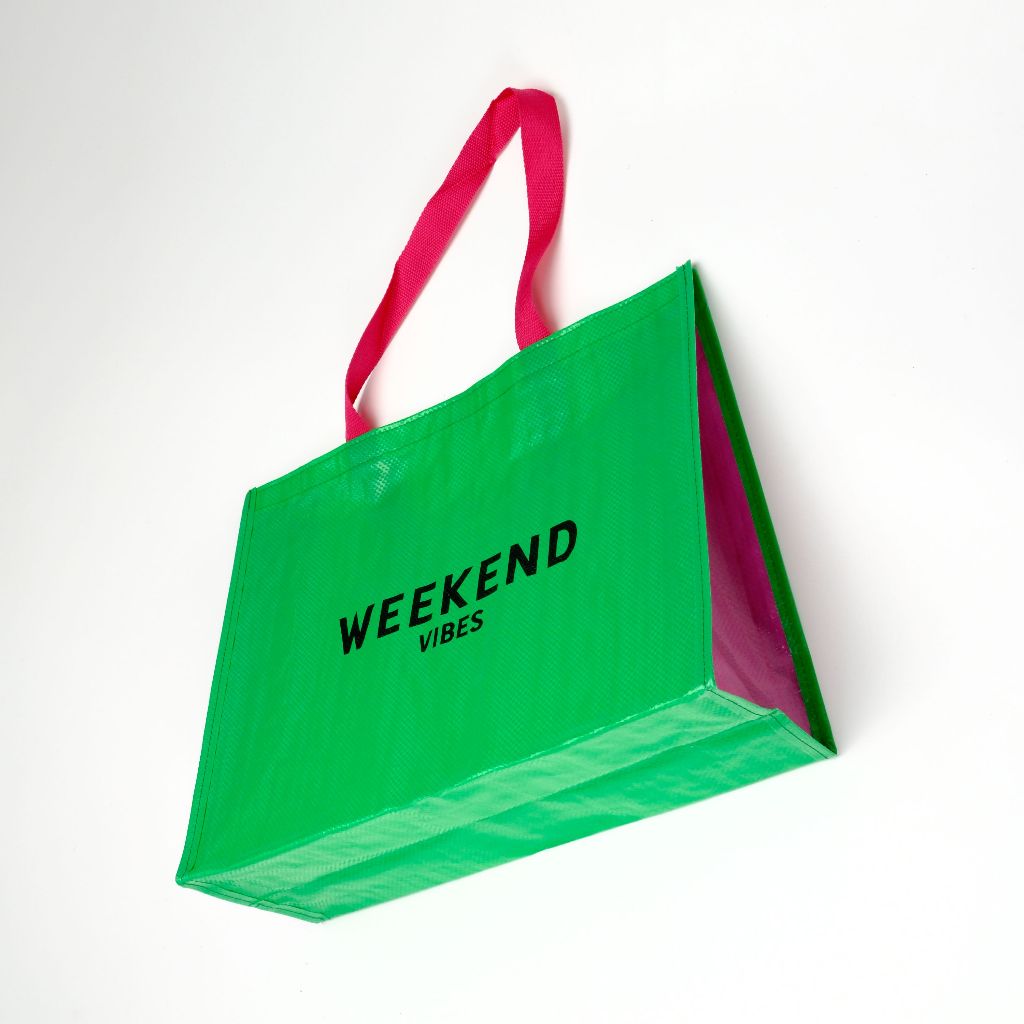 babao กระเป๋าถุงผ้าพีพีสาน (PP Woven Fabric) ทรง Super bao พิมพ์ WEEKEND