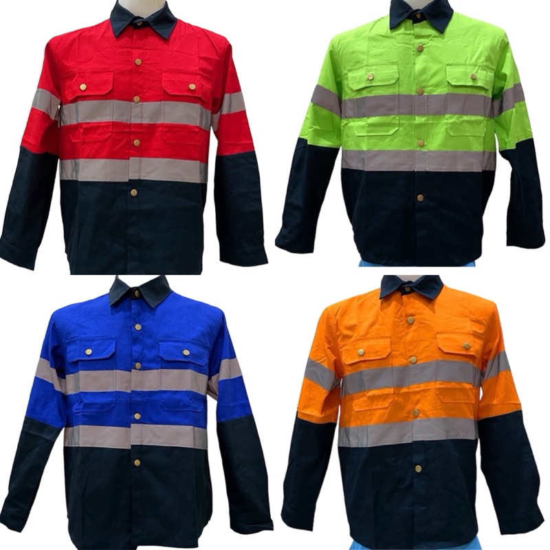 เสื้อช่าง เสื้อช็อป เสื้อทำงาน ผ้าเวสปอยท สาบปิดซ่อน แถบสะท้อนแสงหลัง แขน