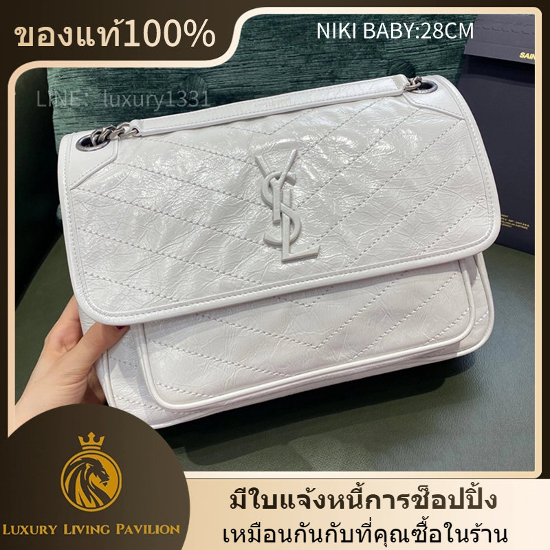 👜ซื้อในฝรั่งเศส Yves saint Laurent YSL NIKI BABY IN VINTAGE LEATHER การรับประกัน 2 ปี 28CM