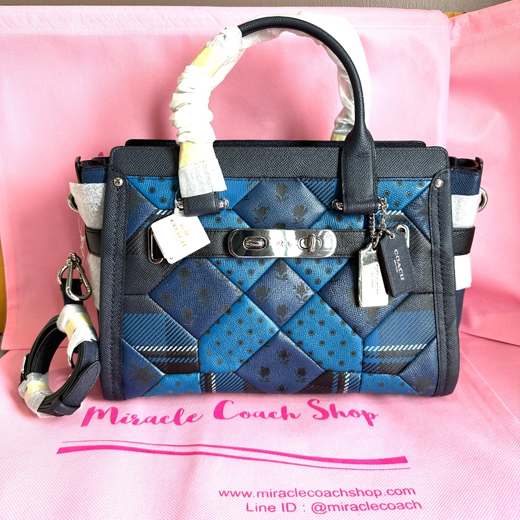 กระเป๋าถือ COACH แท้ รุ่นหรูที่สุด COACH 34558 SWAGGER 32 IN PRINTED PATCHWORK LEATHER CALICO PLAID 