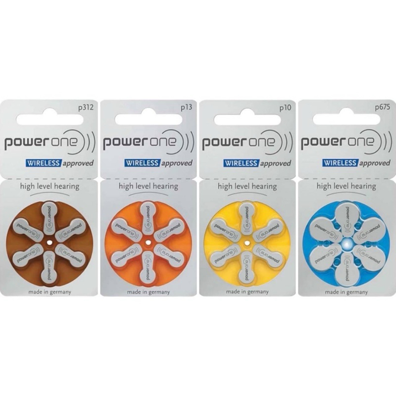 ถ่านเครื่องช่วยฟัง Power One Wireless Approved เลือกรหัสถ่าน P10, P13, P312, P675 แพค6ก้อน 1.45V ของแท้ Made in Germany