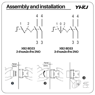 XB2-BD23 XB2-BD33 Selector Switch 2POS 3POS Stay-Put 22mm 2NO 3A 240V ซีเล็คเตอร์สวิทช์ 2&3 ตำแหน่ง บิดค้าง