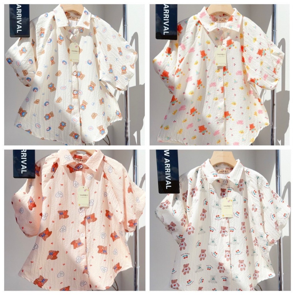 ป้าย Sherbet เสื้อผ้าบับเบิ้ลพิมพ์ลายหมี แขนบอลลูน อก 40 นิ้ว