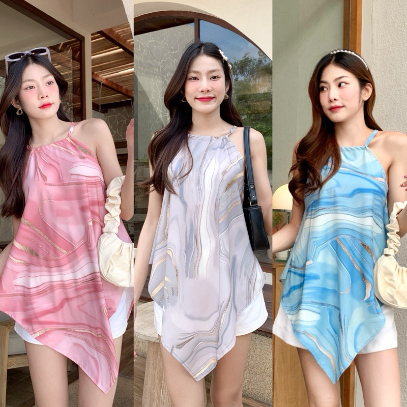 เสื้อเที่ยวสายเดี่ยว คล้องคอ สไตล์คาเฟ่  อินเทรน