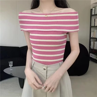 พร้อมส่งในไทย**เสื้อเปิดไหล่ พับครึ่งบน ผ้าไหมพรมยืด ผ้านิ่ม Y113