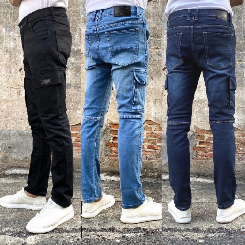 Cargo 6 กระเป๋า กางเกงยีนส์ขาเดฟ ผ้ายืดเนื้อดี มี 6สี ทรงสวย ใส่ได้ชายและหญิง