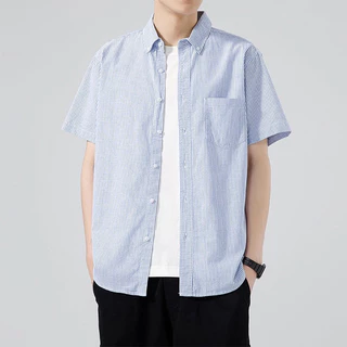 เสื้อเชิ้ตผู้ชาย แขนสั้น OXFORD ลายทาง ริ้ว - RALPH T OFFICIAL เสื้อเชิ้ตแขนสั้น
