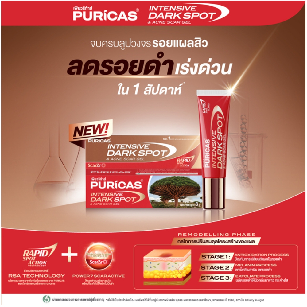 Puricas Intensive Dark Spot & Acne Scar Gel 8g. - เพียวริก้าส์ อินแทนซีฟ ดาร์ก สปอต แอคเน่ สการ์ เจล 8 กรัม — صورة 4