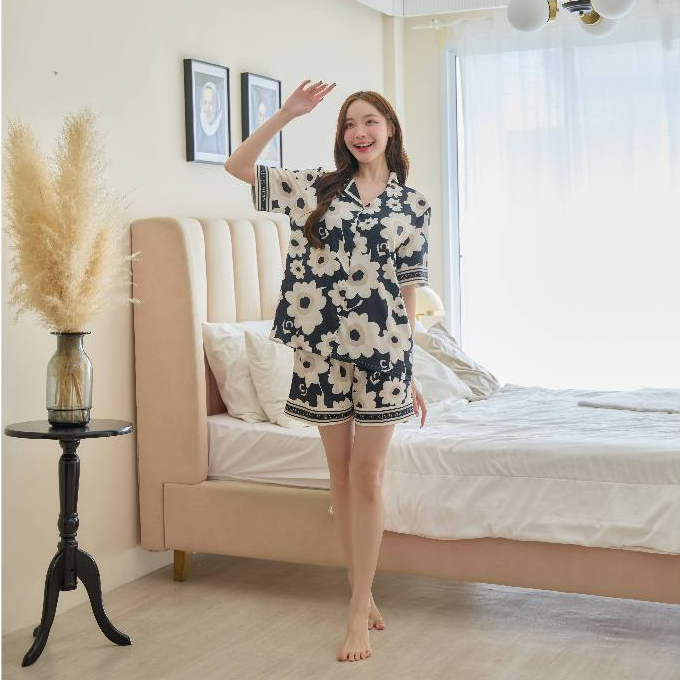 ชุดนอน Mulen (Muslin Pajamas) Silk Satin รุ่น Flower Midnight (N5005 T5005 L5005 K5005)