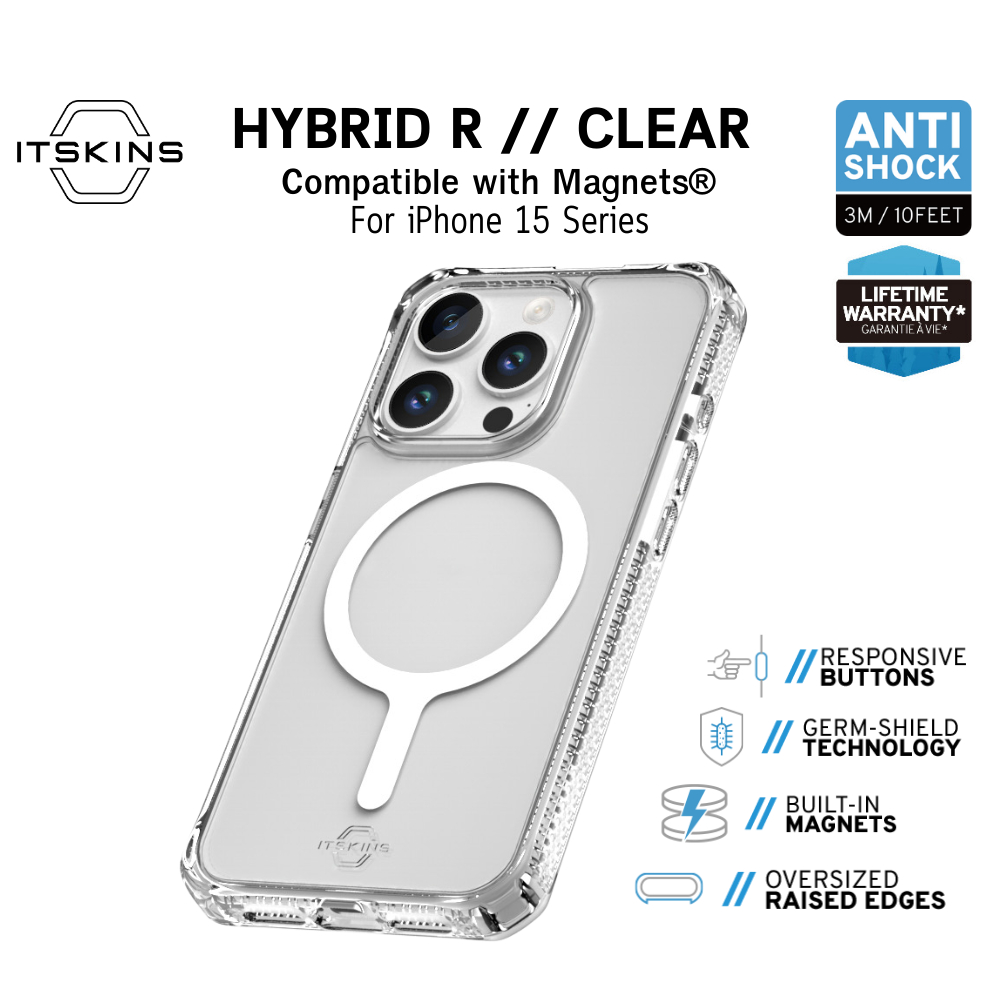 ITSKINS HYBRID // CLEAR Compatible with Magnets® เคสกันกระแทก สำหรับ iPhone 15 I 15 Pro I 15 Pro Max