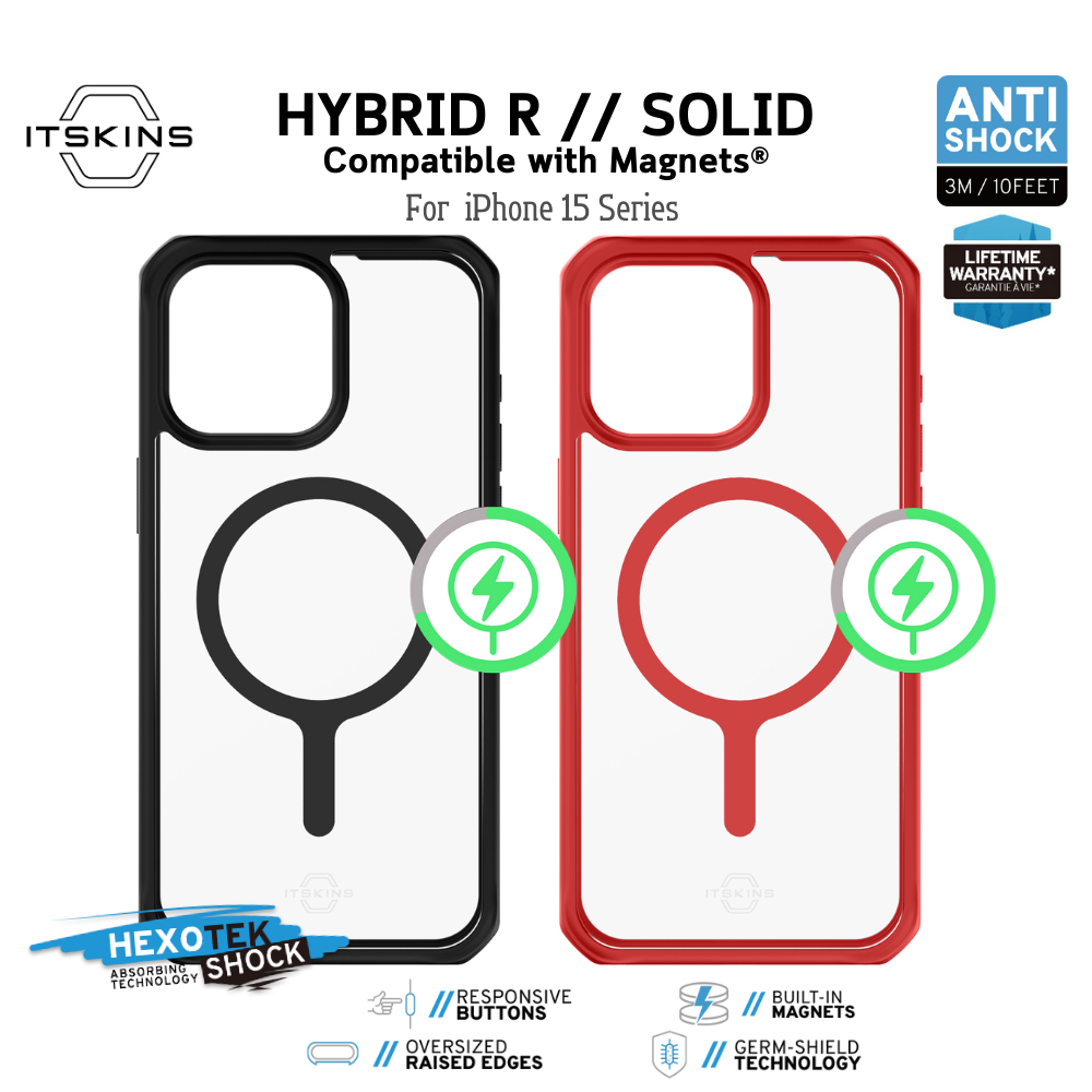 ITSKINS HYBRID R// SOLID Compatible with Magnets® เคสกันกระแทก สำหรับ iPhone 15 I 15 Pro I 15 Promax