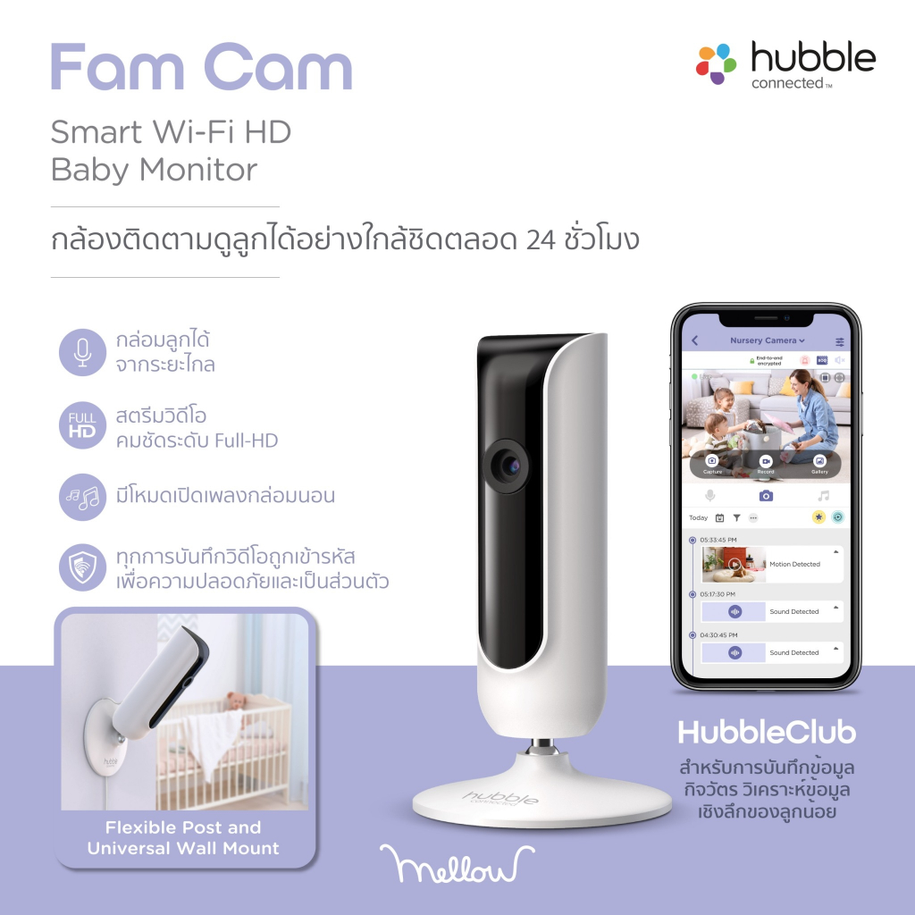 Hubble กล้องดูลูกอัจฉริยะ รุ่น Nursery Fam Cam ชัดระดับ Full HD เชื่อมกับมือถือ พูดคุยผ่านอุปกรณ์ได้