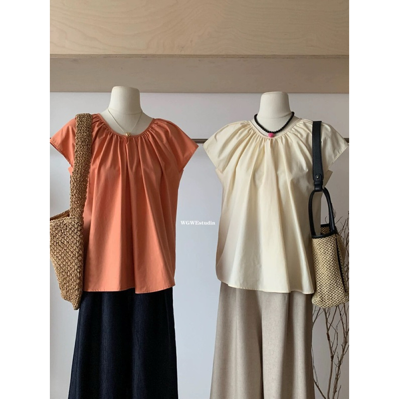 พร้อมส่ง เสื้อสไตล์muji แขนล้ำหลังจับจีบ TAG WG.WE
