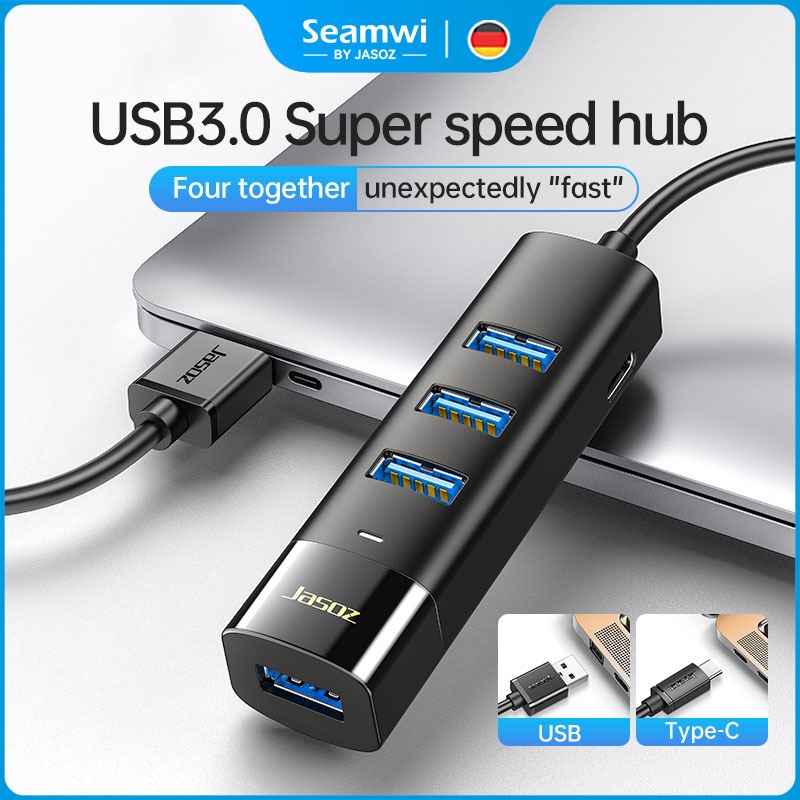 Seamwi USB HUB 4 พอร์ตฮับ USB 3.0 ฮับ USB สำหรับพีซี แล็ปท็อป อุปกรณ์เสริมคอมพิวเตอร์ Type-C Adapter