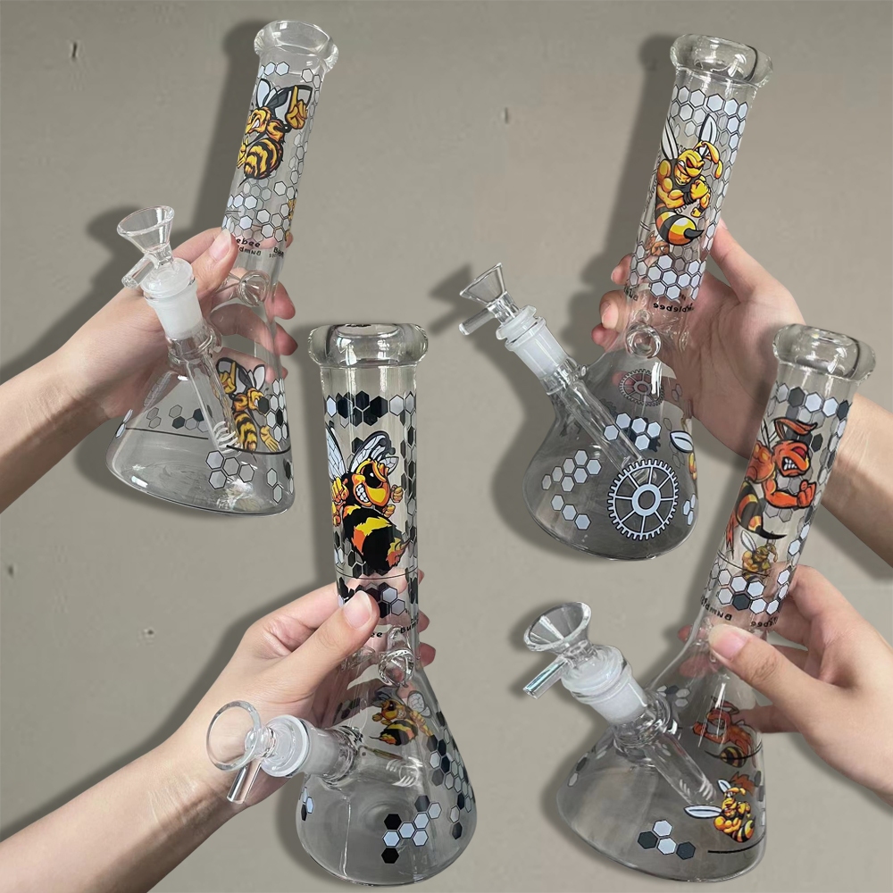 สายเขียวบ้องแก้วใหญ่ 25cm หลอดแก้ว12cm หนา6mm บ้อง+หลอด+คัพการ์ตูนผึ้ง GLASS BONG 25ซม อุปกรณ์ครบชุด