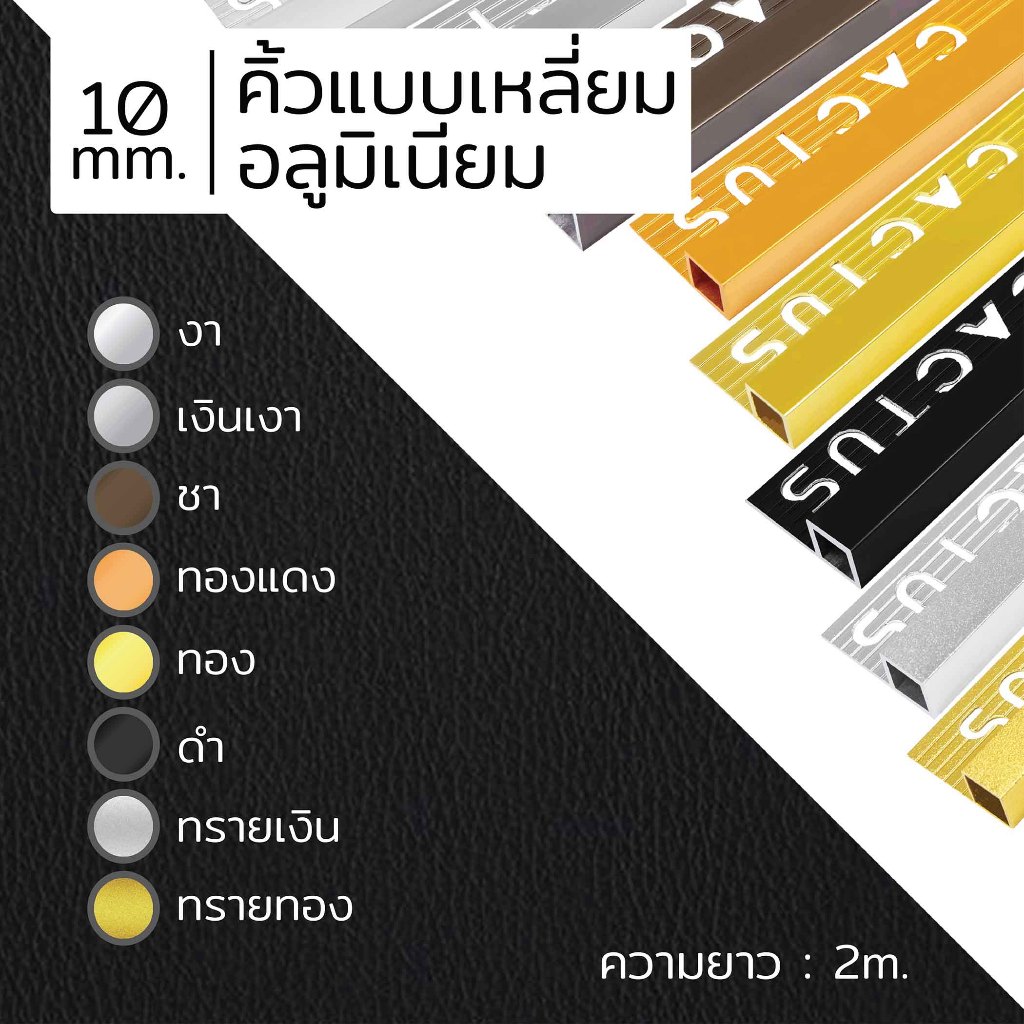 CACTUS คิ้วอลูมิเนียมแบบเหลี่ยม ขนาด 10mm. ความยาว 2m. 8สี