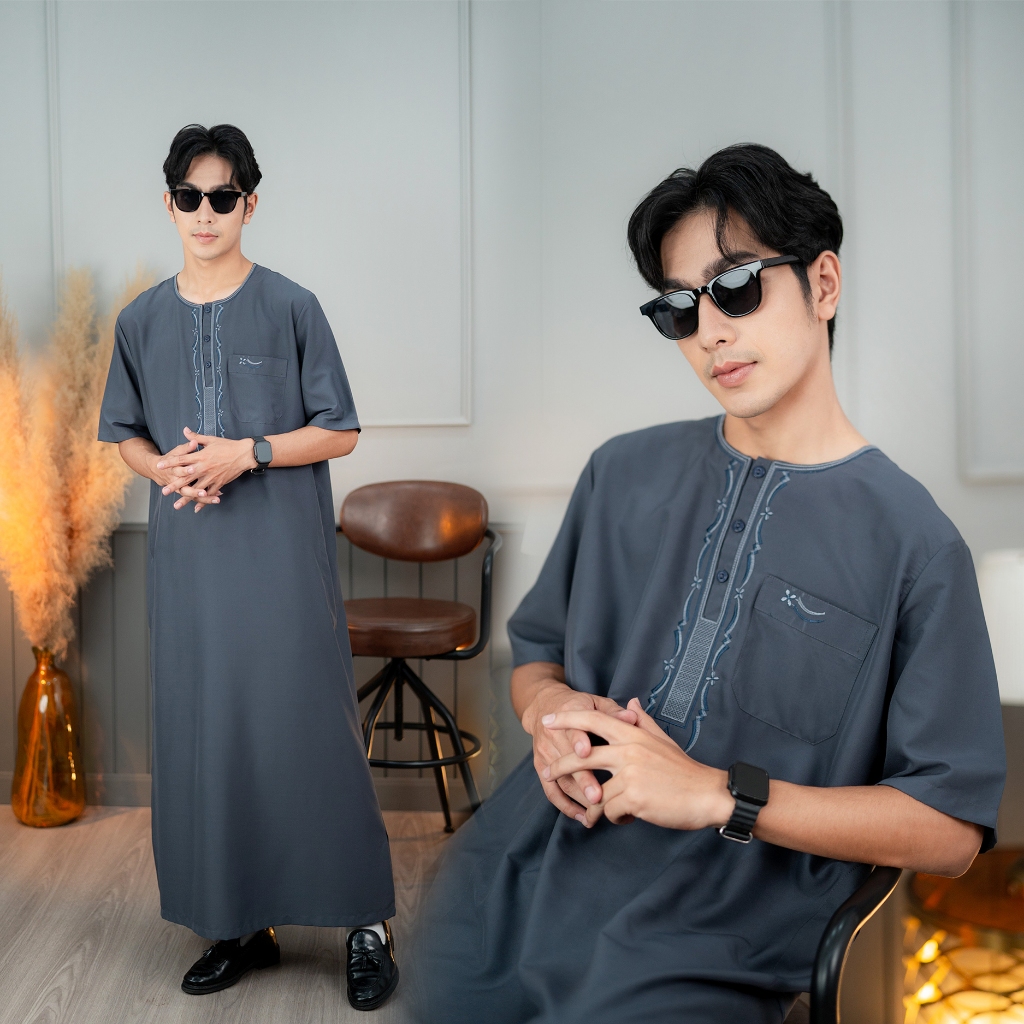 โต๊บชายแขนสั้น ยอดนิยม เนื้อผ้าไม่ร้อนผ้าสบายทิ้งตัว AE66 รุสมีนีมุสลิม