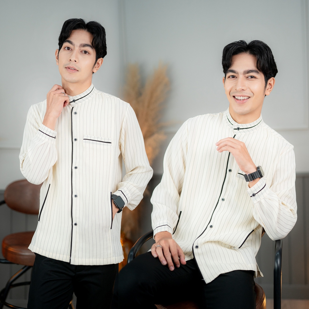 เสื้อกุรงผู้ชายแขนยาว เนื้อผ้าทิ้งตัวใส่แล้วเข้าทรงสวย แขนติดกระดุม ใส่แล้วดูดี KR46วาริสมุสลิม