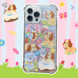 เคสลาย Lady and The Tramp 🍝น้องหมา จุ๊ปกัน 😘น่ารัก เคลือบกลิตเตอร์ (เฉพาะเคส ไม่รวม Griptox )