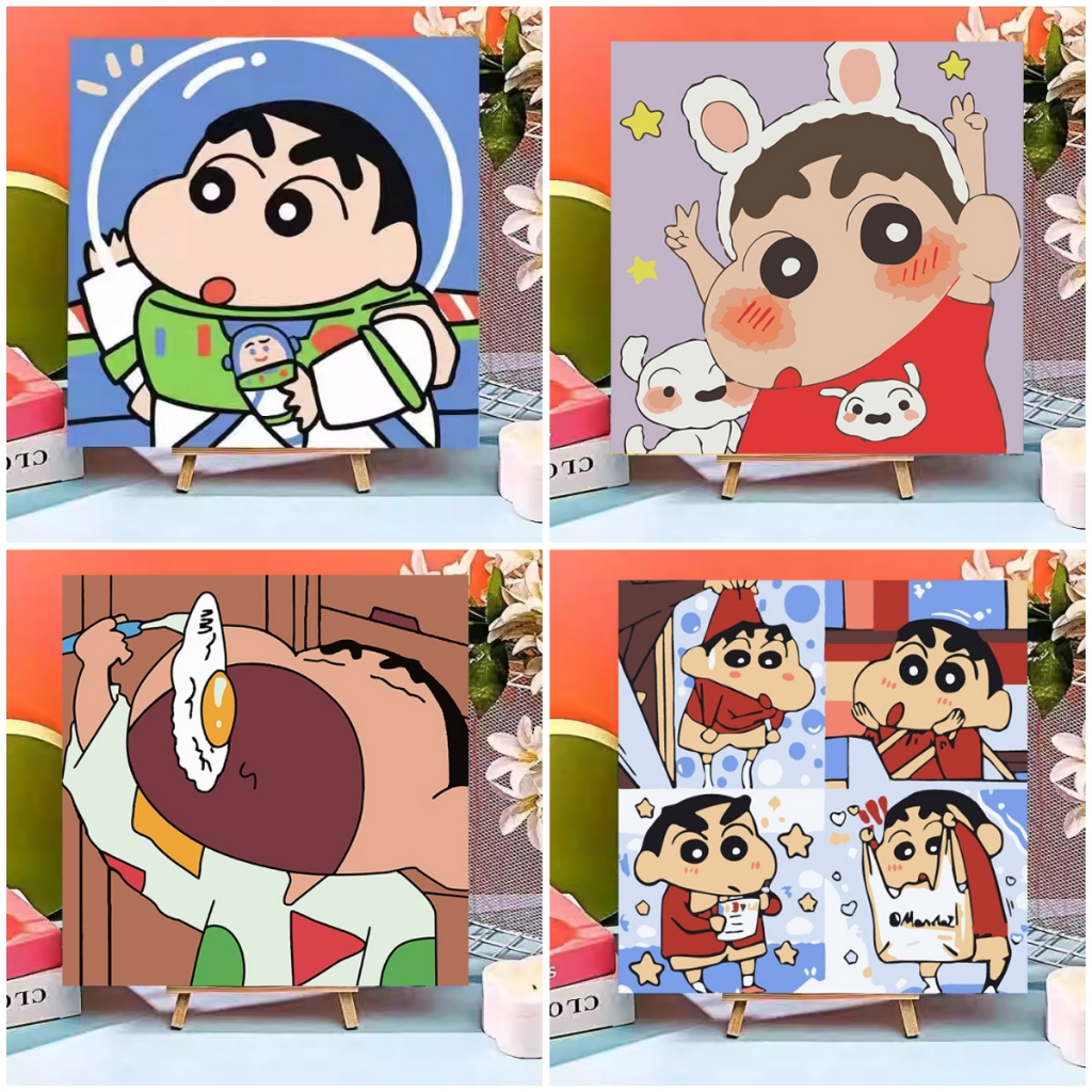 ระบายสีตามตัวเลข ชินจัง มาพร้อมกับสีและแปรง Crayon Shin-chan ระบายสีชินจัง ขึงเฟรมไม้พร้อมอุปกรณ์ ขนาด20X20 ซม ฝึกสมาธิ