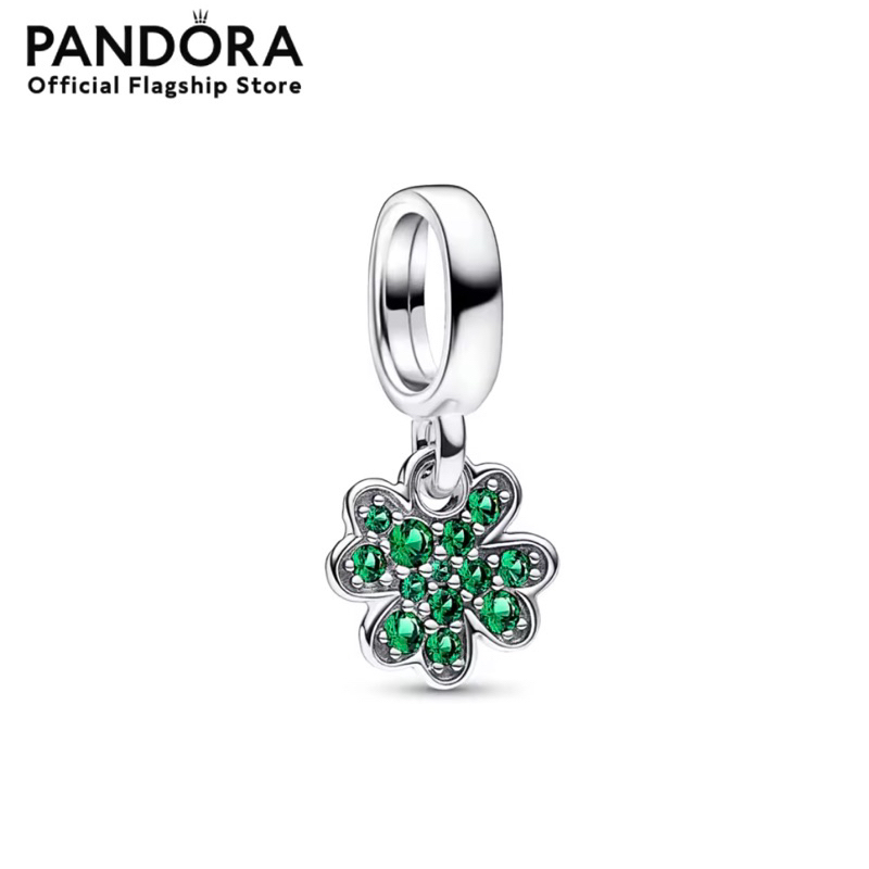 Pandora Clover sterling silver dangle with royal green crystal🍀ของแท้ มือสองค่ะ