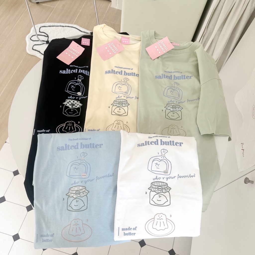 S315 เสื้อยืด oversize ผ้าคอตตอน สกรีน salted butter