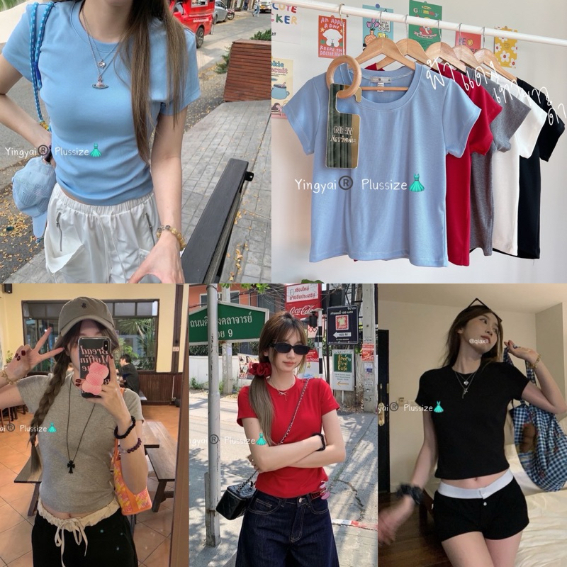 ✅สีใหม่ มาค่ะ/YY/ เสื้อยืดสาวอวบ เบสิกสไตล์ โทนสีสวย เสื้อผ้าไซส์ใหญ่ สาว อ้วน พลัสไซส์ plussize