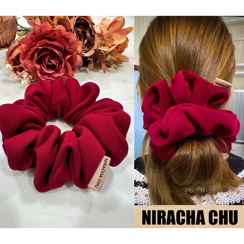Red Scrunchies ยางรัดผม โดนัทมัดผม สีแดง คริสต์มาส