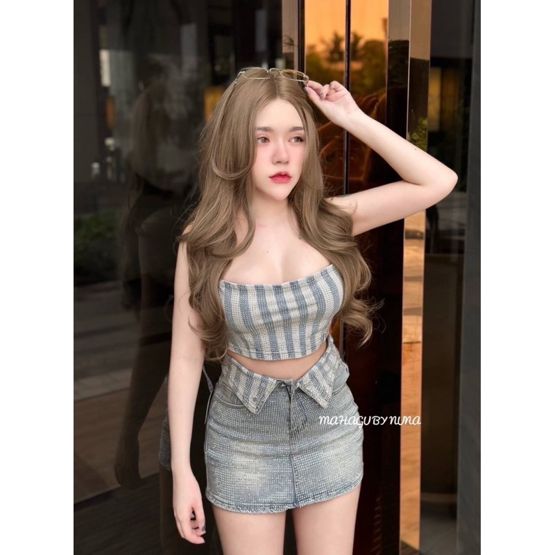 So fashion shop กระโปรงกางเกงยีนส์ แต่งเพชร เนื้อผ้ายืด