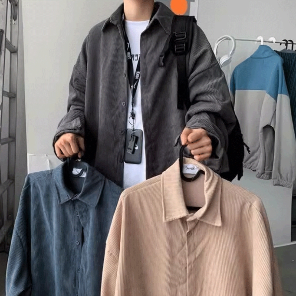 LKA8013 เสื้อลูกฟูก แจ็คเก็ตฤดูร้อน เสื้อเชิ้ตผู้ชายแขนยาวเกาหลี เสื้อคุมแบบติดกระดุมหน้า แมชง่ายกับ