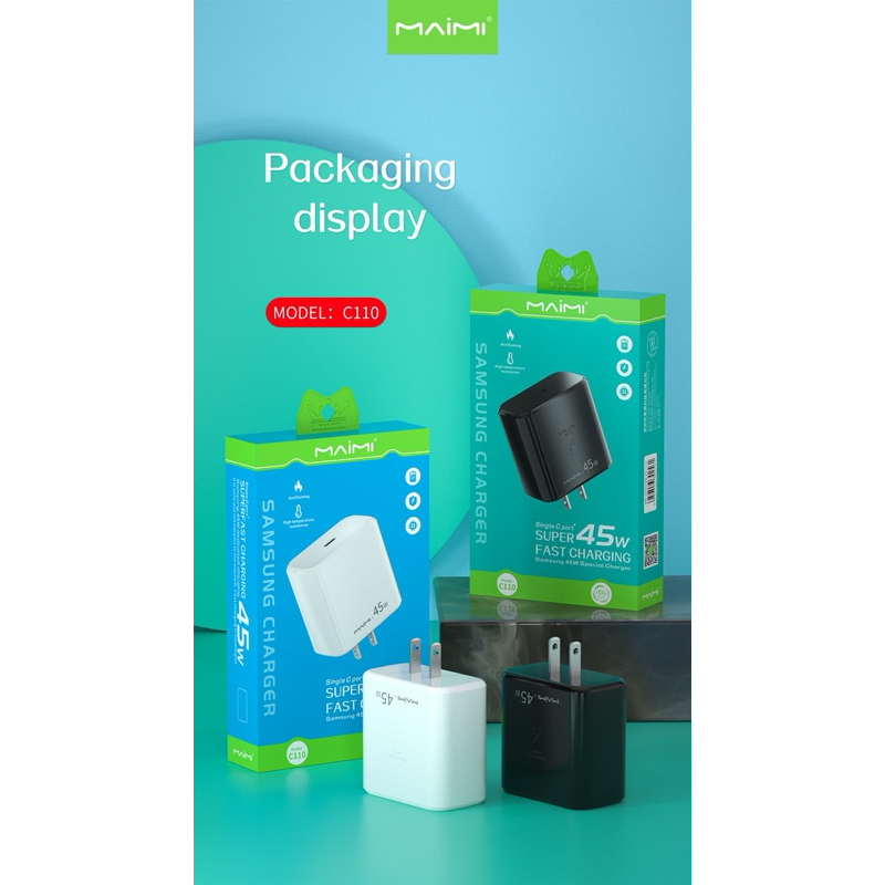หัวชาร์จMaimiรุ่นC110 หัวชาร์จ( C port）Fast charge 45W หัวชาร์จใช้ได้กับมือถือทุกรุ่น