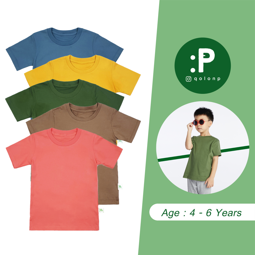 QolonP (:P) โคลอนพี "คอกลม" (4-7 ขวบ) (XL,XXL) เสื้อผ้าเด็ก เสื้อยืดเด็ก สีพื้น Cotton 100% เนื้อ Comb #32