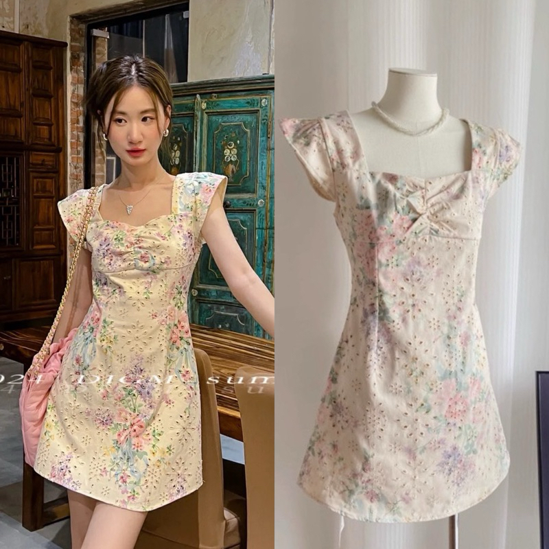 (พร้อมส่ง) Mini dress คอเหลี่ยมรุ่น 1002 TAG Moon classic fashion🇰🇷