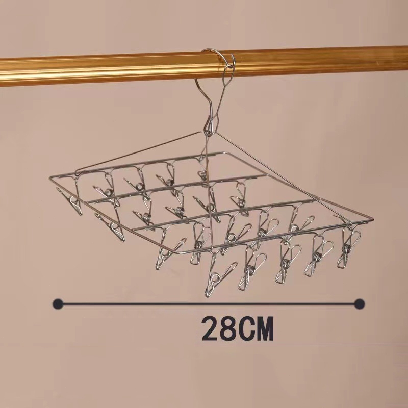 ไม้แขวนเสื้อสแตนเลสแบบหนีบ ราวตากผ้า ถุงเท้าแห้งสิ่งประดิษฐ์ ชั้นวางถุงเท้ากันลมอเนกประสงค์ - รูปที่ 3