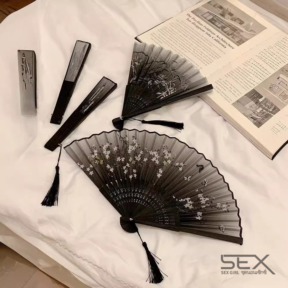 Sexy Girl พัดลมพับสไตล์จีน พัดลมสไตล์โบราณ ลายดอกไม้ สามารถจับคู่กับกี่เพ้า（H9322）