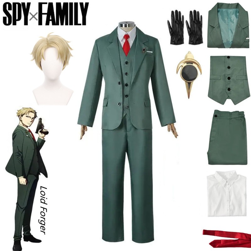 Spy X Family Loid Forger คอสเพลย์เครื่องแต่งกายสีเขียวอ่อนชุดสีทองผมสั้นเสื้อกั๊กผูกเน็คไทฮาโลวีนงานรื่นเริงปาร์ตี้ Prop