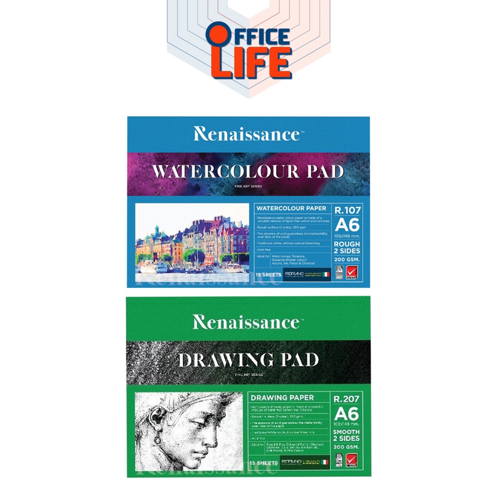 Renaissance สมุดวาดรูป กระดาษวาดเขียน โปสการ์ด Pad ขนาด A6 200G จำนวน 1 เล่ม