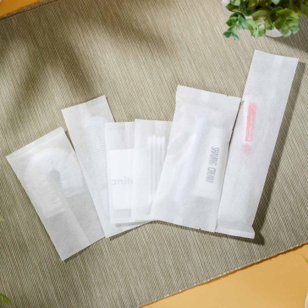 PRAKAIVANICH ชุด ของใช้โรงแรม แบบจัดเซ็ท【แพ็คละ 100 เซ็ท】ซองสปันบอนด์ สำหรับโรงแรม