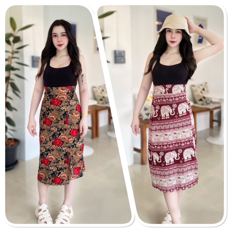 กระโปรงยาวผ่าหน้า เอวสูงเก็บพุง ผ้าวูลเวฟใส่สบาย