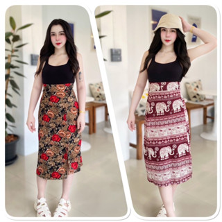 กระโปรงยาวผ่าหน้า เอวสูงเก็บพุง ผ้าวูลเวฟใส่สบาย