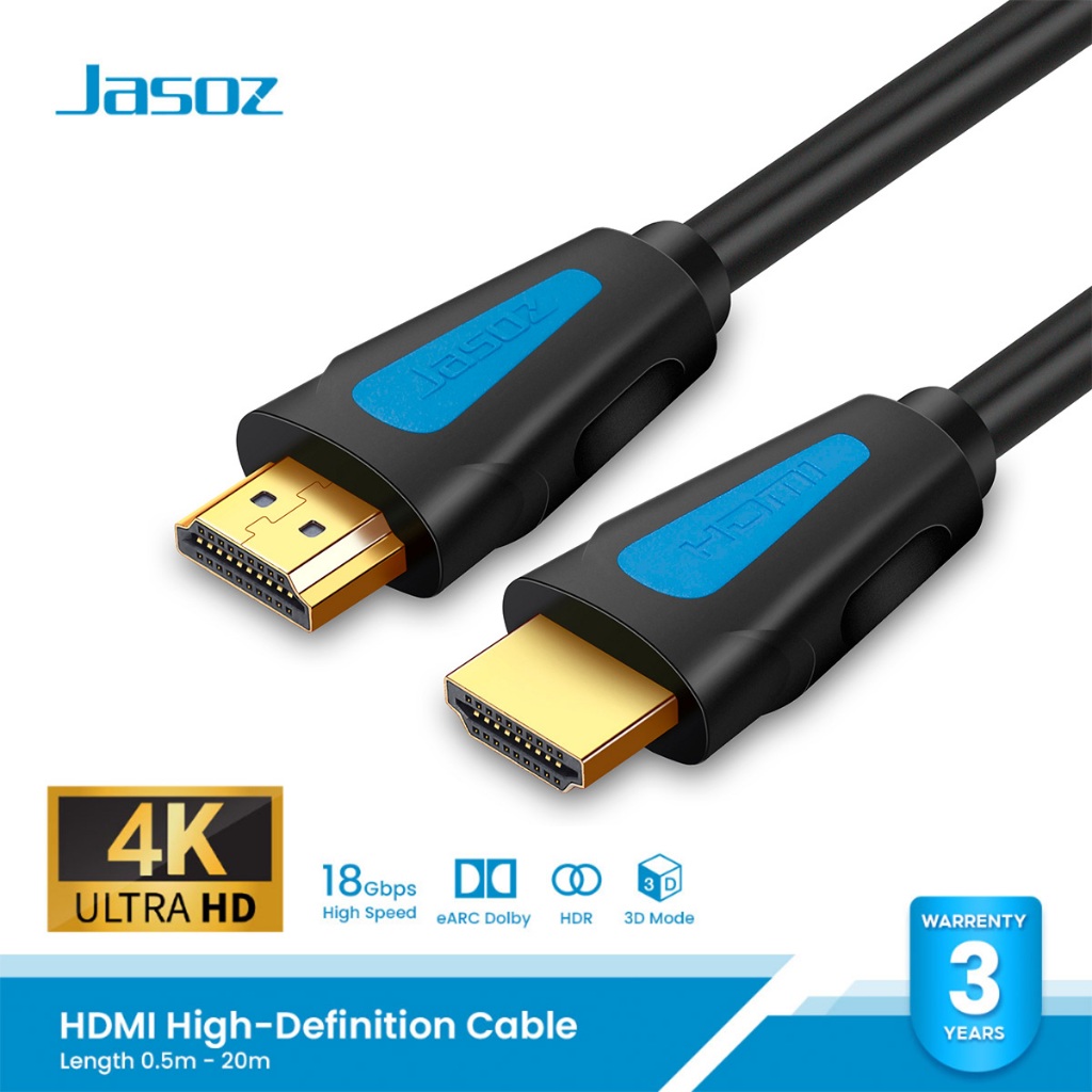 Jasoz สาย HDMI 2.0 Cable แท้ รุ่น A118 ความยาว 0.5 -10m ความละเอียดสูง 4K Untra HD Screen