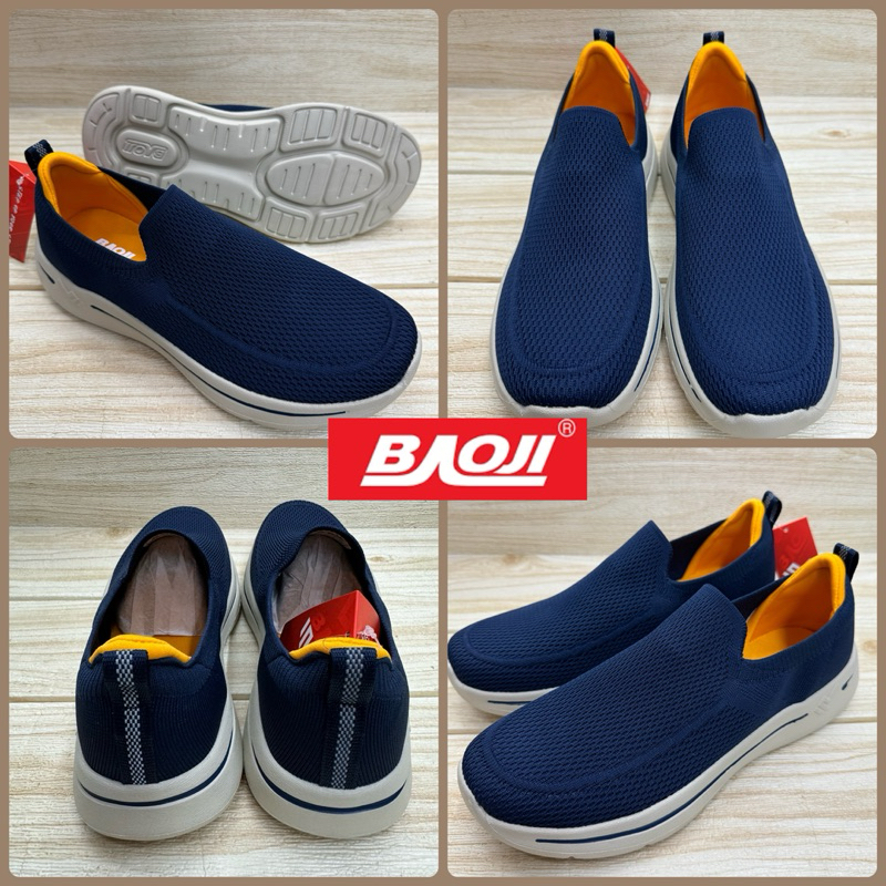 Baoji BJM 888 รองเท้าผ้าใบ บาโอจิ ทรงสลิปออน (41-45) สีดำ/ดำขาว/น้ำตาลอ่อน/กรม ซป