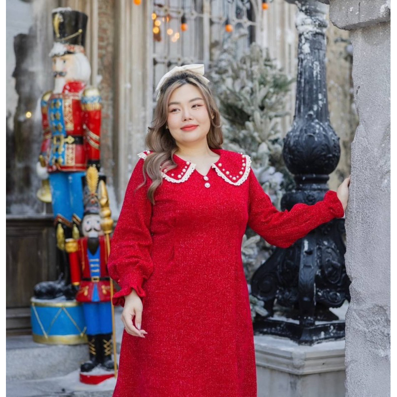 BBWshopเดรสไหมพรมสีแดง