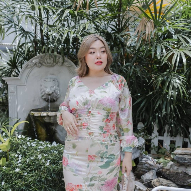 BBWshopเดรสหลังวีลายดอก