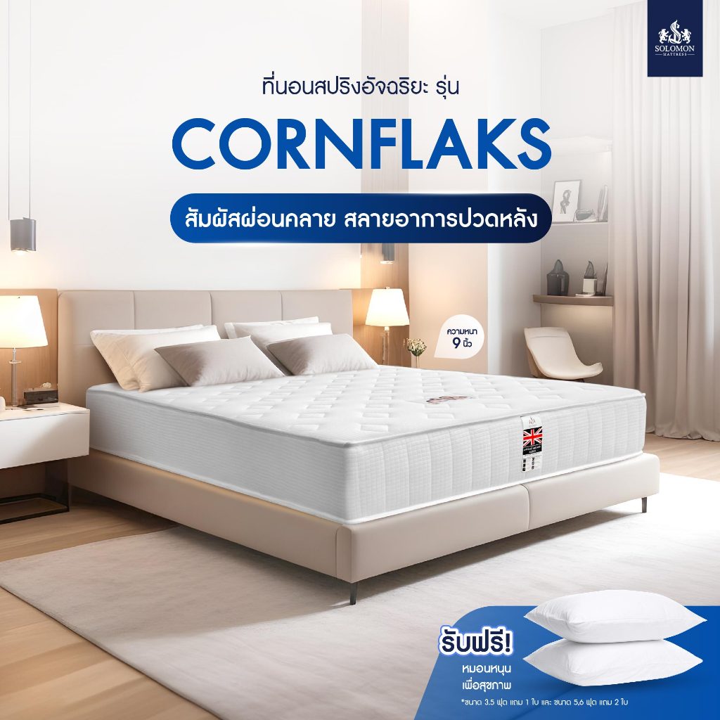 ซื้อ SOLOMON ที่นอนสปริง หนา9นิ้ว รุ่น Cornflaks แถมหมอนหนุนเกรดโรงแรม